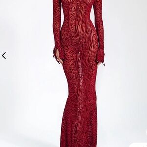 Waylynn Burnout Velvet Detail Mesh Backless Maxi Dress